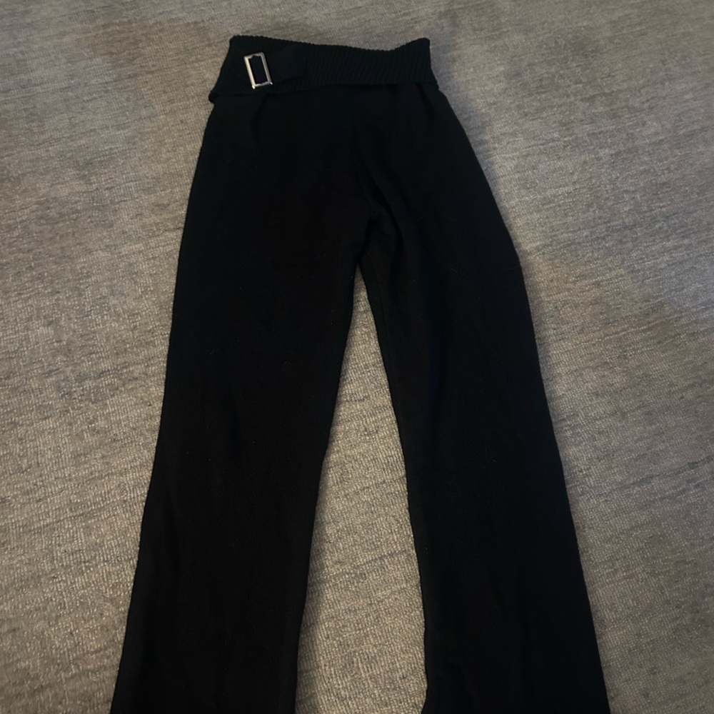 Black Knit Pants with Buckle Detail